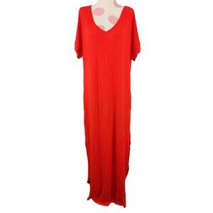 Women's NWT Grecerelle Red Long T-Shirt Dress Maxi XL Soft Flowy Pockets Rayon